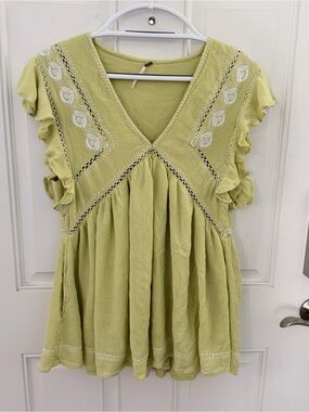 Free People Falling Water Embroidered Tunic M | Citron